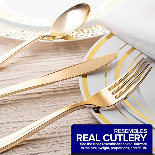 75 Pieces Heavy Duty (Gold) Plastic Silverware Set, Disposable Cutlery Set, Great for Parties, Weddings, and Catering, Flatware Utensils Included: 25 Forks, 25 Spoons, 25 Knives, Stock Your Home - Image 4