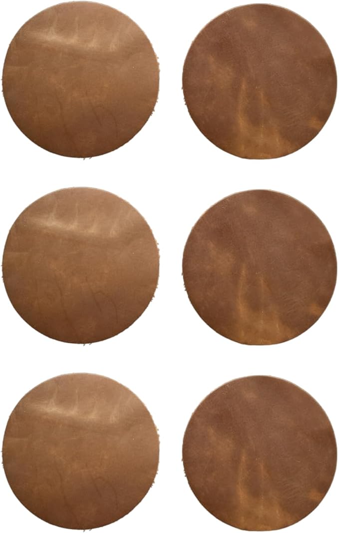 Real Natural Grain Leather Coasters – Durable Non-Slip (Luggage) Distressed Design, Set of 6 for Table Protection in Home, Office, Kitchen, and Bar