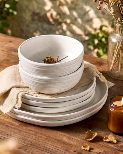 Famiware Pluto 12-Piece Stoneware Dinnerware Set, Matte Beige White - Image 4