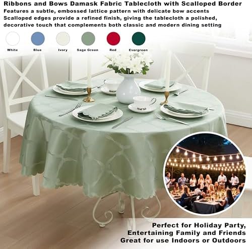 Newbridge Holiday Ribbons Bows Sage Green 90" Round Tablecloth - Image 2
