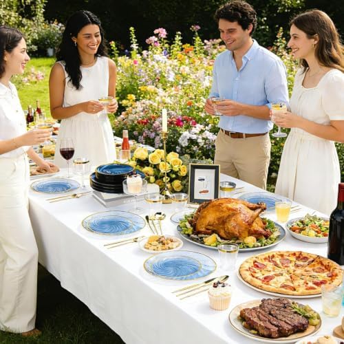 N9R 180PCS Blue and Gold Plastic Plates Disposable, Spiral Dinnerware Set - Image 6