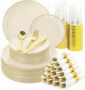 Ivory Gold Dinnerware Set Disposable Plates for 350PCS 50 Guests by cheerserve