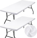 homing 2 Pack Rectangle Table Cloth, Elastic Fitted Fabric Tablecloth Fits for 6 Foot Folding Tables, Washable Table Cover for Picnic, Camping, Indoor & Outdoor (White, 30" x 72")