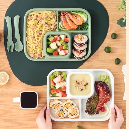 Unbreakable Rectangular Divided Plates for Adults 4 Sections Portion Control Plates Set of 2 White Plastic Dinner Plate for Camping Outdoor or Every Day Use - Image 3