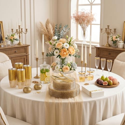 DaYammi 350PCS Gold Glitter Plastic Dinnerware Set for 50 Guests - Image 2