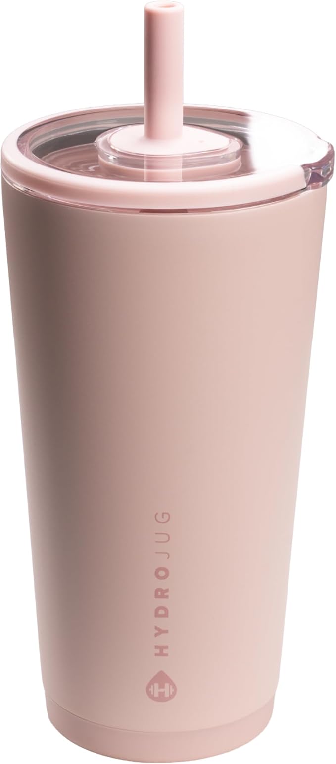 HydroJug Everyday Tumbler 20 oz – Ceramic-Lined Insulated Tumbler with Straw and Soft-Touch Lid, Cup Holder Friendly, Double-Wall Vacuum Insulation, Reusable Travel Cup – Dusty Rose