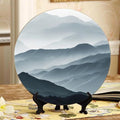 Decorative Ceramic Plates 10'' with Display Stand Monochrome Landscape Mountains Wall Hanging Art Great for Housewarming Gifts DP-171442786