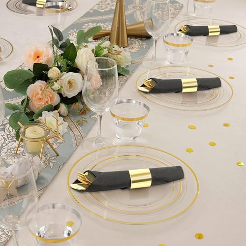 75 Pack Pre Rolled Gold Plastic Silverware Set with Napkin - Image 6