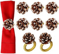 Christmas Napkin Rings Set of 8, Snow Pinecone Rings with Gold Rabbin Buckle Rustic Napkin Rings for Christmas Thanksgiving Holiday Table Dinner Celebration by FEKIDO