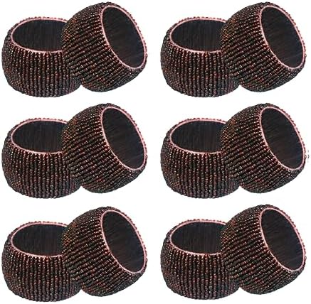 COTTON CRAFT Glitz Handmade Beaded Napkin Rings - Set of 12 - Brown by COTTONCRAFT