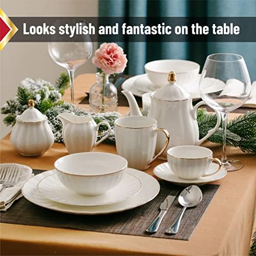BTaT- White Dessert Plates, Set of 6, 8 inch, White Porcelain with Gold Trim, Small Plate, Small Appetizer Plates - Image 7