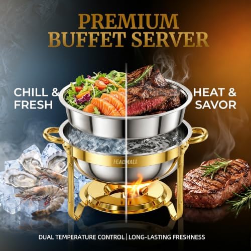 HEADMALL Chafing Dishes for Buffet 1 Pack, 6QT Gold Food Warmers for Parties Buffet Servers, Warming Trays for Wedding, Birthday Party or Holiday Celebration (1, Gold) - Image 4