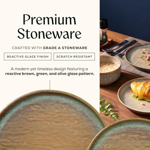 Joseph Sedgh Collection Durable Stoneware Dinnerware Set with Reactive Glaze Finish, 12-Piece, Alyssa Brown - Image 4