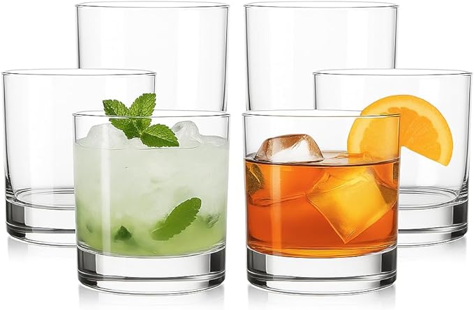 LEMONSODA Lowball Marino Rocks Glass, Classic Bar Glassware for Mojito, Whiskey, Cocktail, Mocktails and Drinking Water - 10oz (Set of 6)