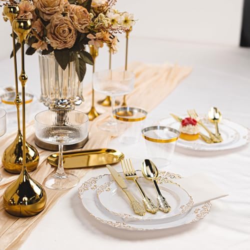 350PCS Gold Plastic Plates, Dinnerware Sets for 50 Guests - Image 6