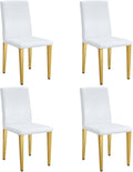 White Dining Chairs Set of 4,Faux Leather with Gold Metal Legs,Armless Kitchen Room Chairs Set of 4,Max Load 300 Lbs,High Back Modern Design for Home Kitchen Living Room Bedroom