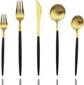 JASHII Luxury Black Gold Flatware, Silverware Sets, 20-piece Elegant Cute 18/10 Stainless Steel Silverware Set for Eating Home Kitchen Hotel Restaurant, Service Sets for 4 People, Dishwasher Safe