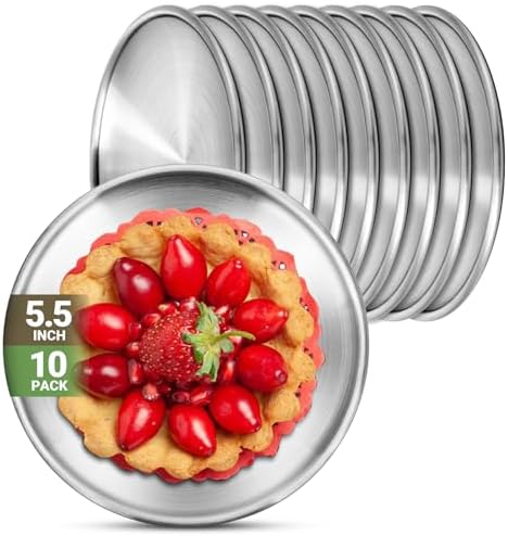 Stainless Steel Plates, 10 Pack 5.5 inch 304(18/8) Metal Food Serving Plate Set, Reusable Snack Eating Dishes Round Shatterproof Plate Silver Dinnerware for BBQ Dinner Oven Dishwasher Safe by Offiper