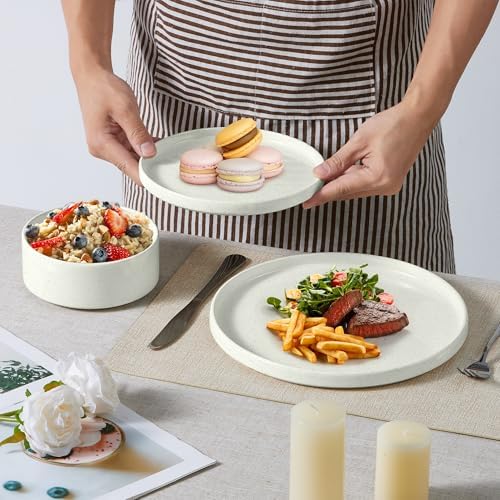 E-far 6-Piece Stoneware Dinnerware Sets, Plates and Bowls Set for 2, White - Image 4