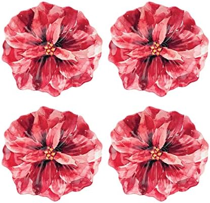 UP Poinsettias Melamine Dessert Plates, Floral-Shaped Small Serving Plates, for Appetizer, Snacks, and Side Dishes, Red, 7.5 x 7 Inch, Set of 4 by UPware
