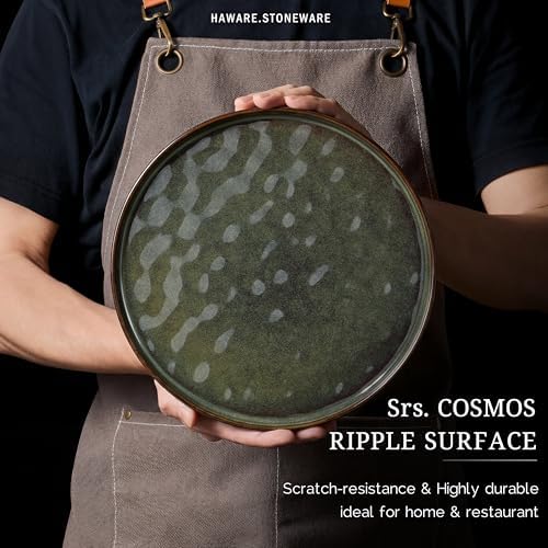 HaWare Stoneware Plates Set of 6, 7.9" Salad Plates, Reactive Glaze Ripple Ceramic Dish Set for Appetizer, Scratch Resistant, Small Dinner Plate, Microwave and Dishwasher Safe, Reactive Moss Green - Image 6