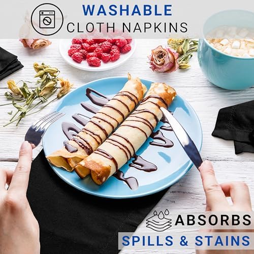 TWINY threads 4 Pcs 100% Cotton Cloth Napkins, 18"x18", Reusable, Black - Image 6