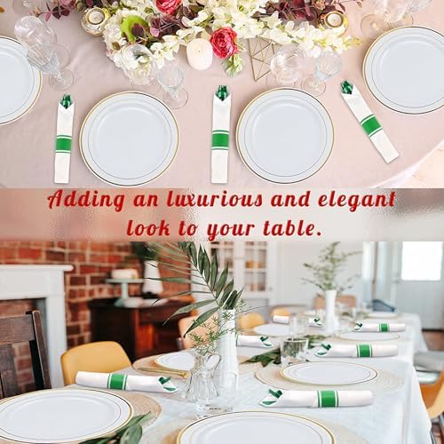50 Pack Pre Rolled Green Plastic Silverware Set with Napkin - Image 7