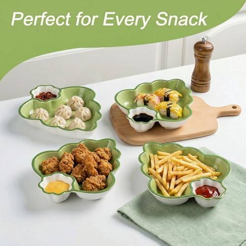 Leaf Shaped Ceramic Serving Platter Set of 2, Divided Snack & Appetizer Dish for Chip and Dip, Sauces, Fries, Tapas, Fruit and Dessert - Image 5