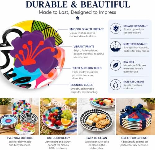 French Bull Melamine Assorted Plates-6 Piece Set -Melamine Dinnerware-Platter, Serving, Party, Platter, Dish (9" Salad Plate, Assorted) - Image 4