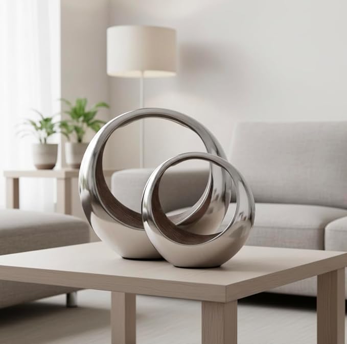 Modern Day Accents 3502 Small Anillo 2-Tone Decorative, Aluminum, Tabletop, Accents, House Decor, Bowl, Modern, Engagement Wedding Trays, Ring Display Stand, Key Holder 11"L x 7"W x 11"H, Brown Silver