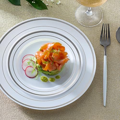 SETUP [60 Piece Combo Silver Trim Plastic Plates - Premium Heavy-Duty 30 Disposable 10.25" Dinner Party Plates and 30 Disposable 7.5" Salad Plates - Image 6