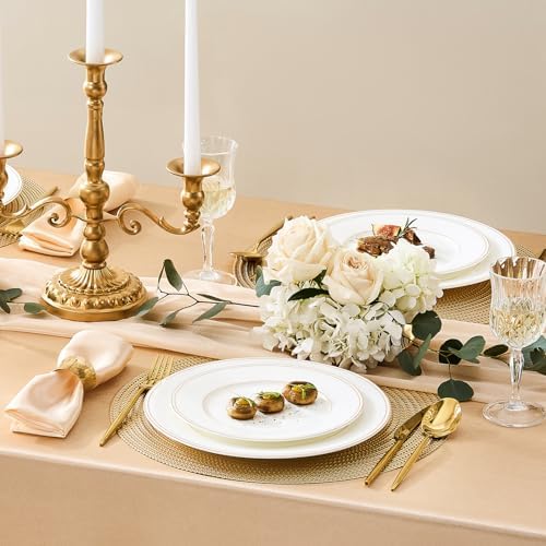 KINGSTONE 24Pcs Gold Trim White Bone China Set, Service for 8 - Image 3