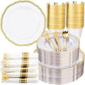 Hioasis 350 Pcs Clear Gold Plastic Plates for Wedding & Party by Hioasis