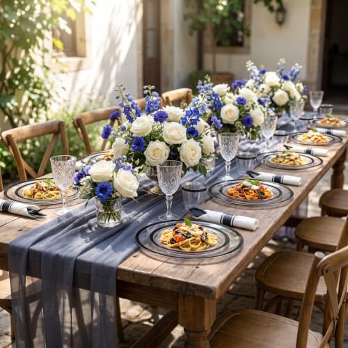 I00000 210 Pcs Clear and Black Plastic Plates, Disposable Dinnerware Set - Image 4
