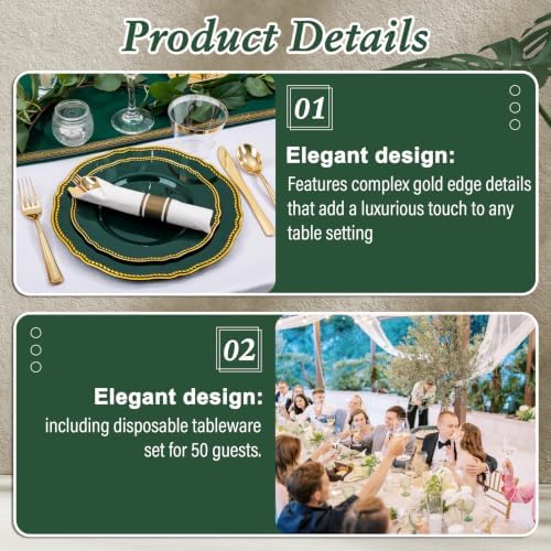 Hioasis 350 Pcs Green Gold Plastic Plates Wedding & Party - Image 5