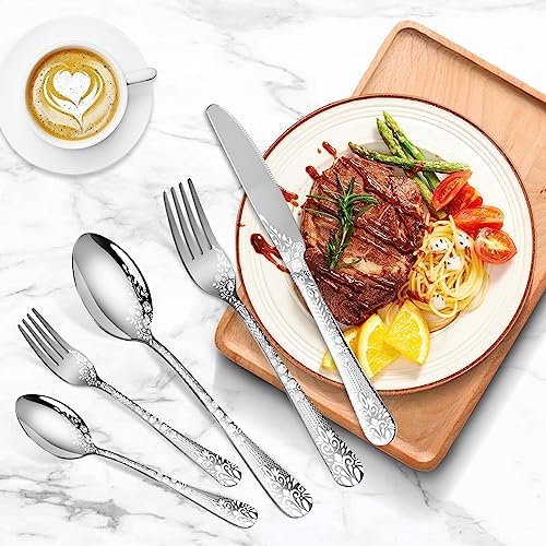 40 Piece Silverware Set, Stainless Steel Flatware Cutlery Set Service for 8, Mirror Polished Tableware Eating Utensils Set for Home Kitchen, Include Knife Fork Spoon Set, Dishwasher Safe - Image 6