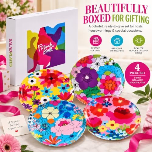 French Bull Assorted Plates - 4 Piece Set - 9 inch Melamine Salad Plates Set of 4 - Melamine Dinnerware for Indoor and Outdoor - Assorted Garden Floral - Image 6