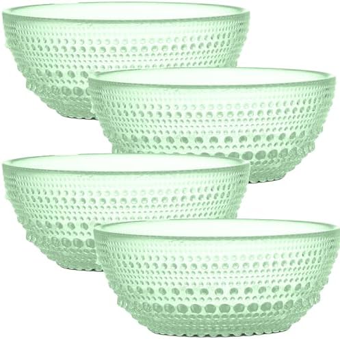 Green Glass Bowl Set of 4 Hobnail Pressed Glass Bowls 20 oz by Yungala