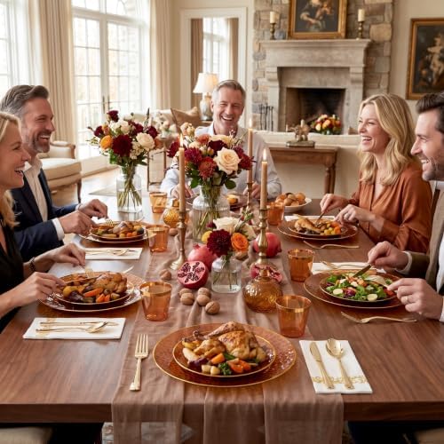Rubtlamp 175 Pcs Plastic Dinnerware Set (25 Guests), Amber And Gold Plastic Plates, Hammered Party Plates Set Include Dinner Plates, Dessert Plates, Cups, Cutlery Set And Napkins for Wedding And Party - Image 6