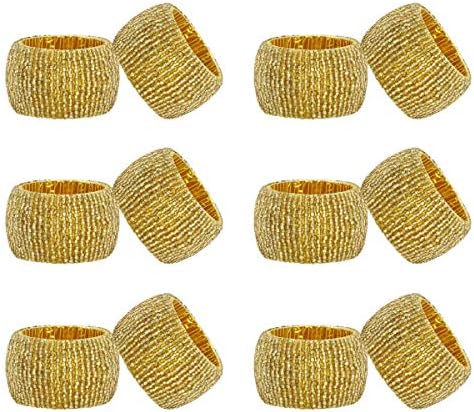 COTTON CRAFT Glitz Handmade Beaded Napkin Rings - Set of 12 - Gold by COTTONCRAFT