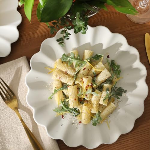 Gibson Elite Bistro Fleur Plates and Bowls Sets, 12-Piece Stoneware Dinnerware Set for 4, Ivory White Scalloped Dish Set with Dinner Plates, Salad Plates & Bowls - Image 7