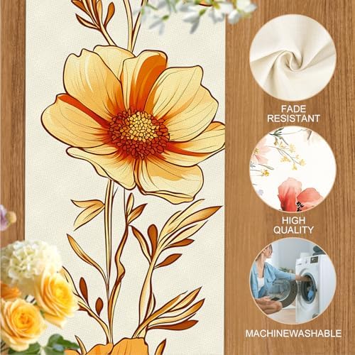 ANNA QUEEN Fall Floral Table Runner and Placemats Set of 6, 13"x72" Table Runner with 12"x18" Placemats, Autumn Flowers Dining Decor for Kitchen, Farmhouse, Thanksgiving Table Setting - Image 4