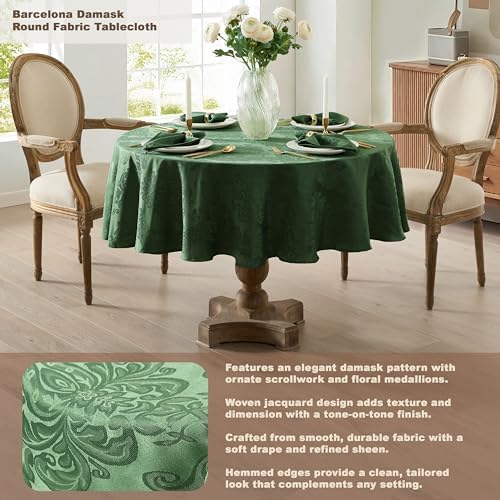 Newbridge Barcelona Damask Fabric Tablecloth, 90 Inch Round, Hunter Green – No Iron, Soil Resistant Table Cover for Dining, Parties and Holidays - Image 3