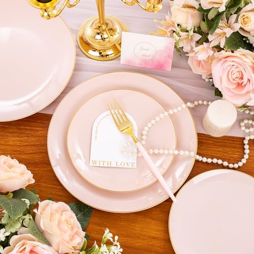 Liacere 150PCS Plastic Plates-Gold Plastic Silverware with Pink Handle - Pink Disposable Plates Include 30 Guests Plates, Forks, Spoons, Knives for Wedding ＆ Party (Pack of 2) - Image 4