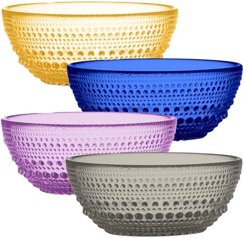 Multi Colored Glass Bowl Set of 4 Winter Hobnail 20 oz by Yungala