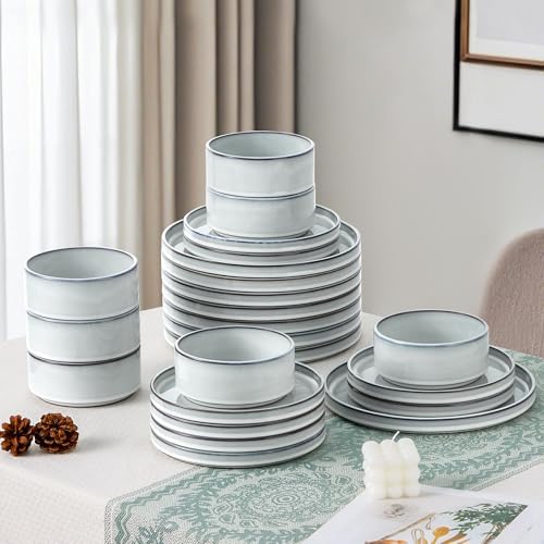 LIANYU Plates and Bowls Set for 8, 24 Piece Stoneware Dinnerware Sets - Image 4