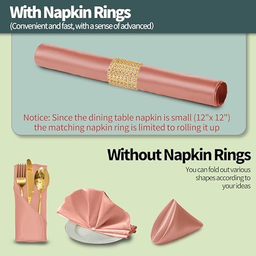 Rose Gold Satin Napkins & Napkin Rings Set, 100 Pack, 12x12 Inch - Image 2