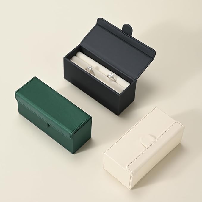 Oirlv Travel Rings Storage Box in Off-White, Minimalist Leather & Velvet Portable Organizer Case, Compact Jewelry Holder for Neutral Style, Business Travel & Daily Essentials (Scandinavian Design)