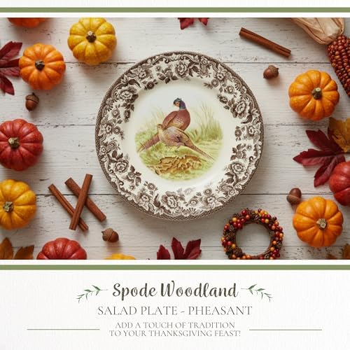 Spode Woodland Pheasant 8" Salad Plate - Rustic Fine Earthenware Dish with Game Bird and British Flowers Border - Made in England, Microwave, Oven, Freezer, Dishwasher Safe - Mix & Match with Delamere - Image 2