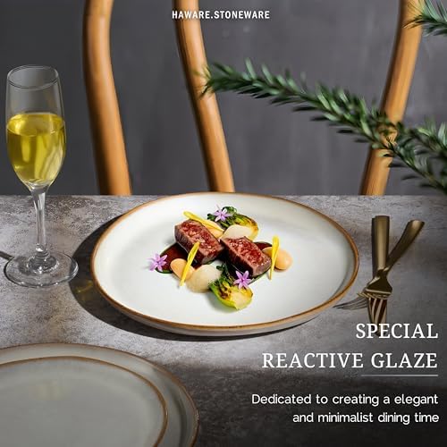 HaWare Stoneware Dinner Plates Set of 6, 10" Heavy Duty Ceramic Plates, Reactive Glaze Dinnerware for Home Restaurant, Chip and Scratch Resistant, Microwave and Dishwasher Safe, Reactive Pearl White - Image 6